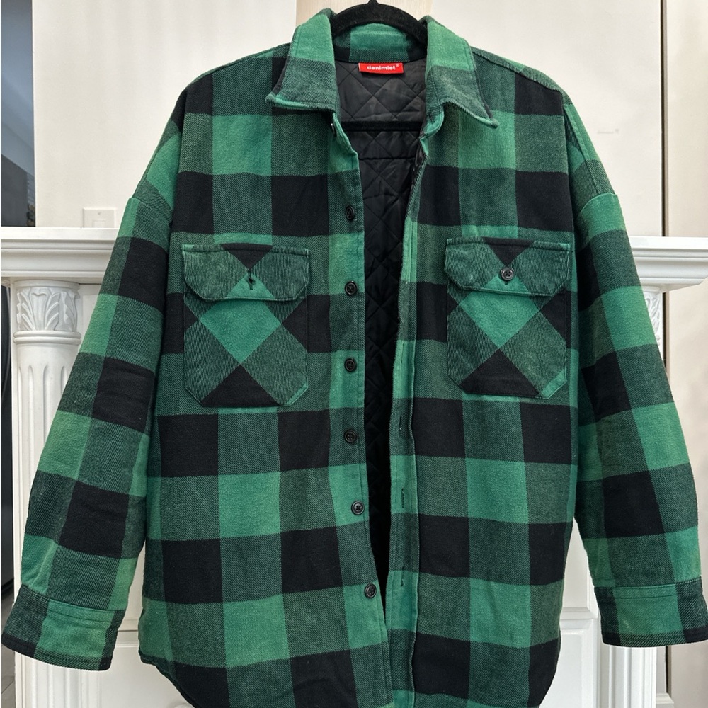 Denimist Quilted Lined Buffalo Plaid Shirt Jacket – Green & Black